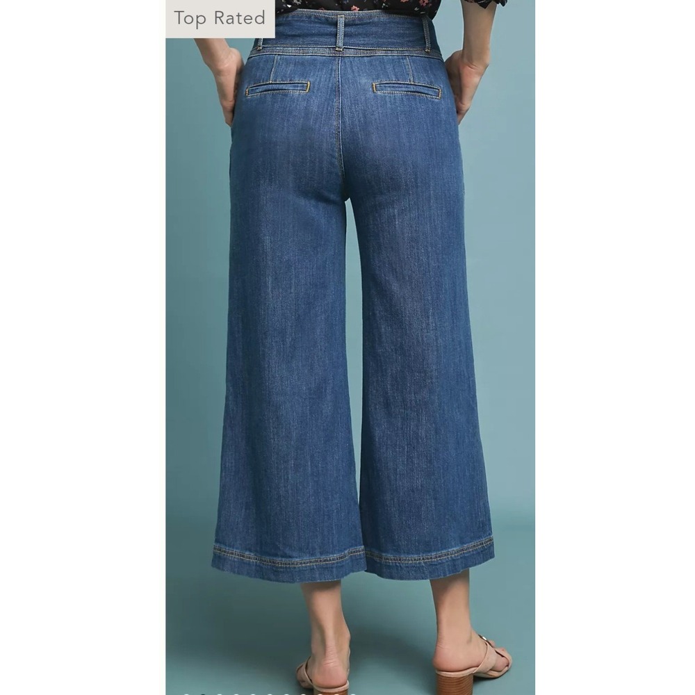 Pilcro Anthropologie High-Rise Wide-Leg Cropped Belted Jeans Sz 28 - Picture 13 of 13